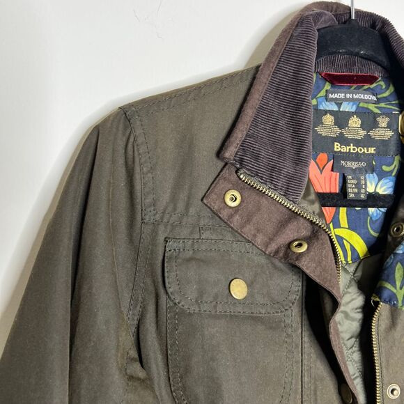 Barbour Morris & Co Utility Jacket Womens 8 Brown Waxed Quilted Army Grunge Barn - Picture 5 of 11
